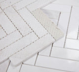 Herringbone White Polished Marble Mosaic Tile