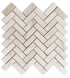 Herringbone Wooden White Honed Marble Mosaic Tile