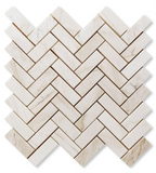 Herringbone Wooden White Honed Marble Mosaic Tile