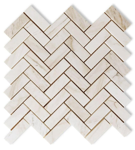 Herringbone Wooden White Honed Marble Mosaic Tile