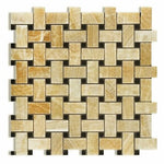 Honey Onyx Polished Basketweave Mosaic Tile w / Black Dots-Onyx Mosaic-American Tile Depot