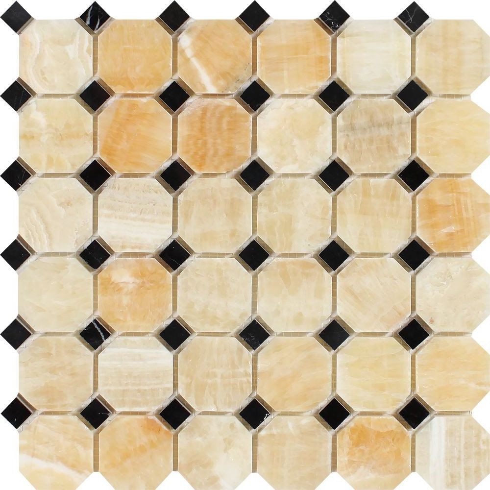 Honey Onyx Polished Octagon Mosaic Tile w / Black Dots-Onyx Mosaic-American Tile Depot