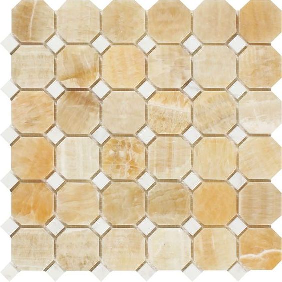 Honey Onyx Polished Octagon Mosaic Tile w / White Dots-Onyx Mosaic-American Tile Depot