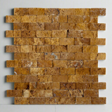 1 X 2 Gold / Yellow Travertine Split-Faced Brick Mosaic Tile