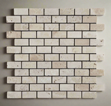 1 X 2 Ivory Travertine Tumbled Brick Mosaic Tile