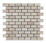 1 X 2 Ivory Travertine Tumbled Brick Mosaic Tile-Travertine Mosaic-American Tile Depot