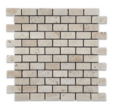 1 X 2 Ivory Travertine Tumbled Brick Mosaic Tile