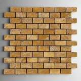 1 X 2 Gold / Yellow Travertine Tumbled Brick Mosaic Tile