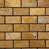 1 X 2 Gold / Yellow Travertine Tumbled Brick Mosaic Tile