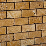 1 X 2 Gold / Yellow Travertine Tumbled Brick Mosaic Tile