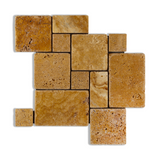 Gold / Yellow Travertine 4-Pieced OPUS Mini-Pattern Tumbled Mosaic Tile