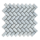 Carrara White Marble Honed 1 x 2 Herringbone Mosaic Tile