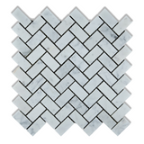 Carrara White Marble Polished 1 x 2 Herringbone Mosaic Tile