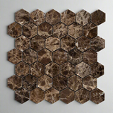 Emperador Dark Marble Polished 2" Hexagon Mosaic Tile