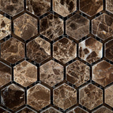 Emperador Dark Marble Polished 1" Mini Hexagon Mosaic Tile