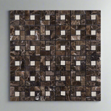 Emperador Dark Marble Polished Pinwheel Mosaic Tile w/ Crema Marfil Dots