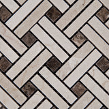 Crema Marfil Marble Honed Stanza Basketweave Mosaic Tile w/ Emperador Dark Dots