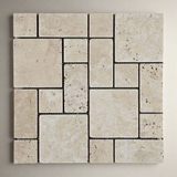 Ivory Travertine 3-Pieced Mini-Pattern Tumbled Mosaic Tile