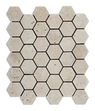 Ivory Travertine Tumbled 2'' Hexagon Mosaic Tile