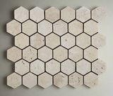 Ivory Travertine Tumbled 2'' Hexagon Mosaic Tile