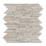 Ivory Travertine Tumbled Random Strip Mosaic Tile-Travertine Mosaic-American Tile Depot