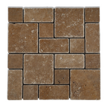 Noce Travertine 3-Pieced Mini-Pattern Tumbled Mosaic Tile