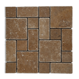 Noce Travertine 3-Pieced Mini-Pattern Tumbled Mosaic Tile