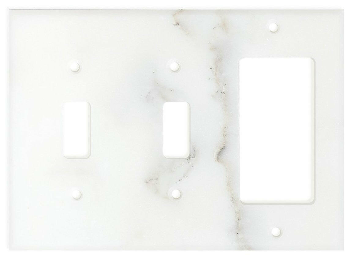 Italian Calacatta Gold Marble Double Toggle Rocker Switch Wall Plate / Switch Plate / Cover - Honed-Marble Wall/Switch Plate-American Tile Depot