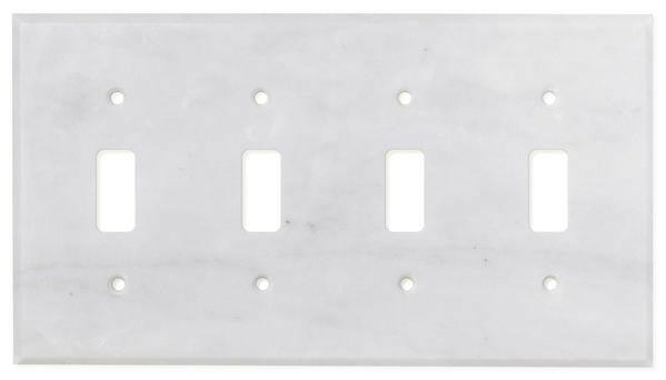 Italian Carrara White Marble Quadruple Toggle Switch Wall Plate / Switch Plate / Cover - Polished-Marble Wall/Switch Plate-American Tile Depot