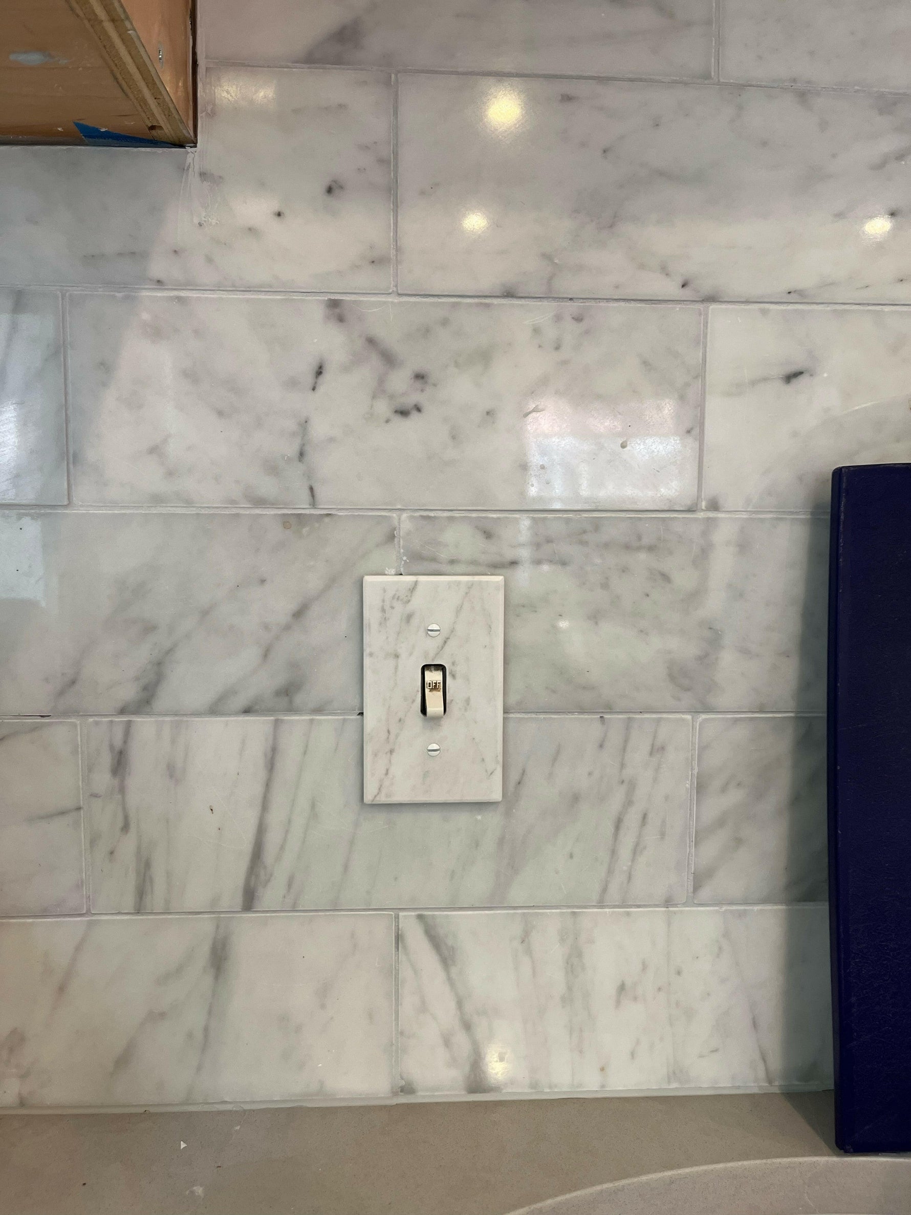 Italian Carrara White Marble Single Toggle Switch Wall Plate / Switch Plate / Cover - Honed-Marble Wall/Switch Plate-American Tile Depot