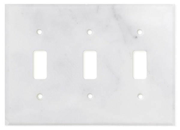 Italian Carrara White Marble Triple Toggle Switch Wall Plate / Switch Plate / Cover - Polished-Marble Wall/Switch Plate-American Tile Depot