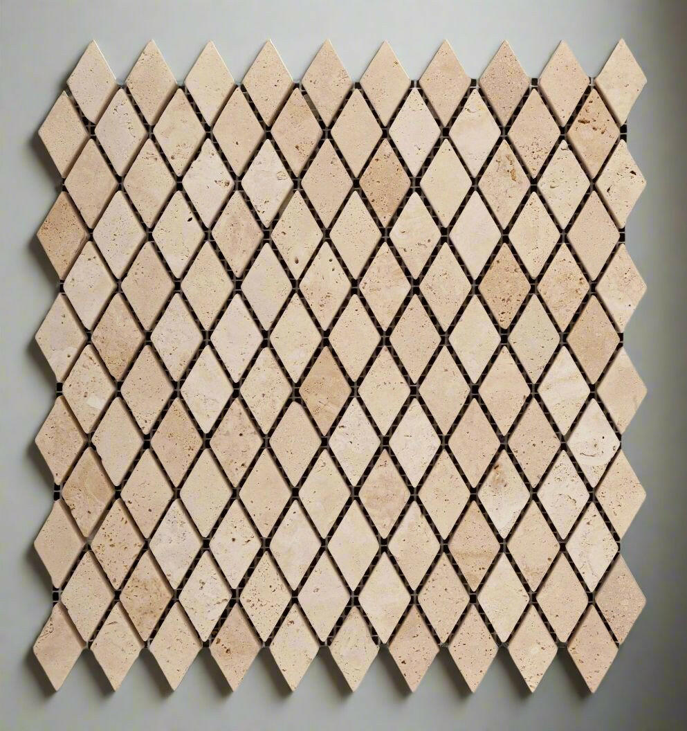 Ivory Travertine 1" Diamond Tumbled Mosaic Tile-Travertine Mosaic-American Tile Depot