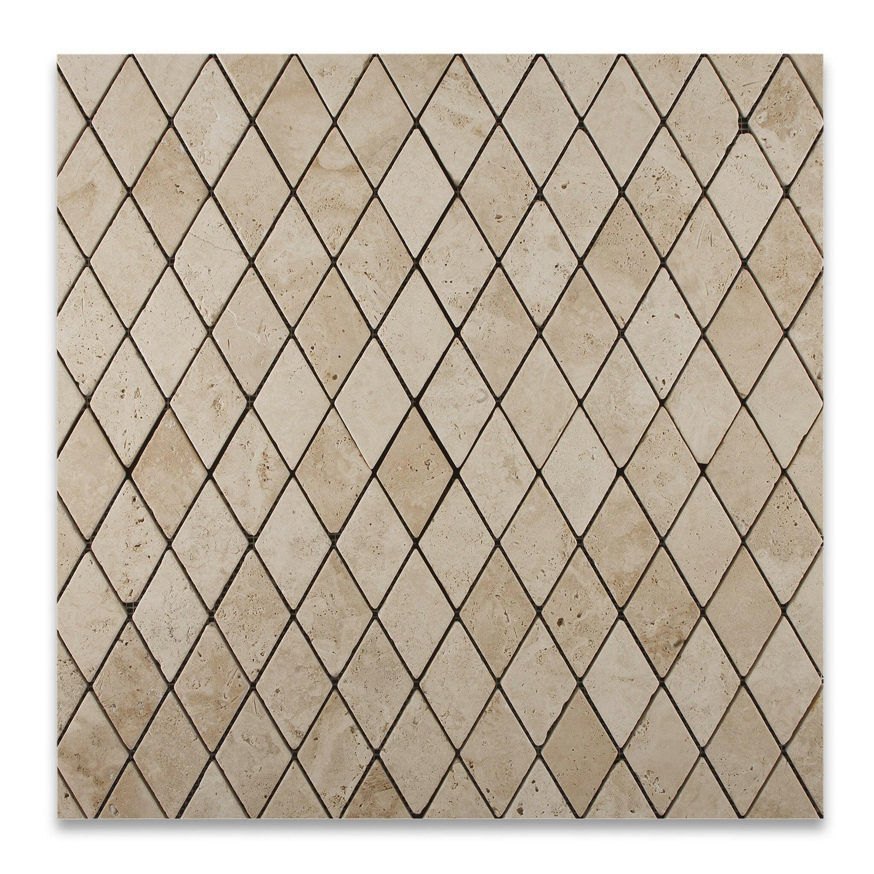 Ivory Travertine 2 X 4 Tumbled Diamond Mosaic Tile-Travertine Mosaic-American Tile Depot