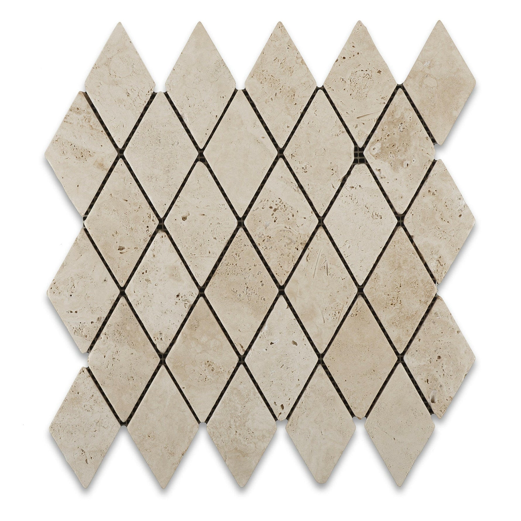 Ivory Travertine 2 X 4 Tumbled Diamond Mosaic Tile-Travertine Mosaic-American Tile Depot