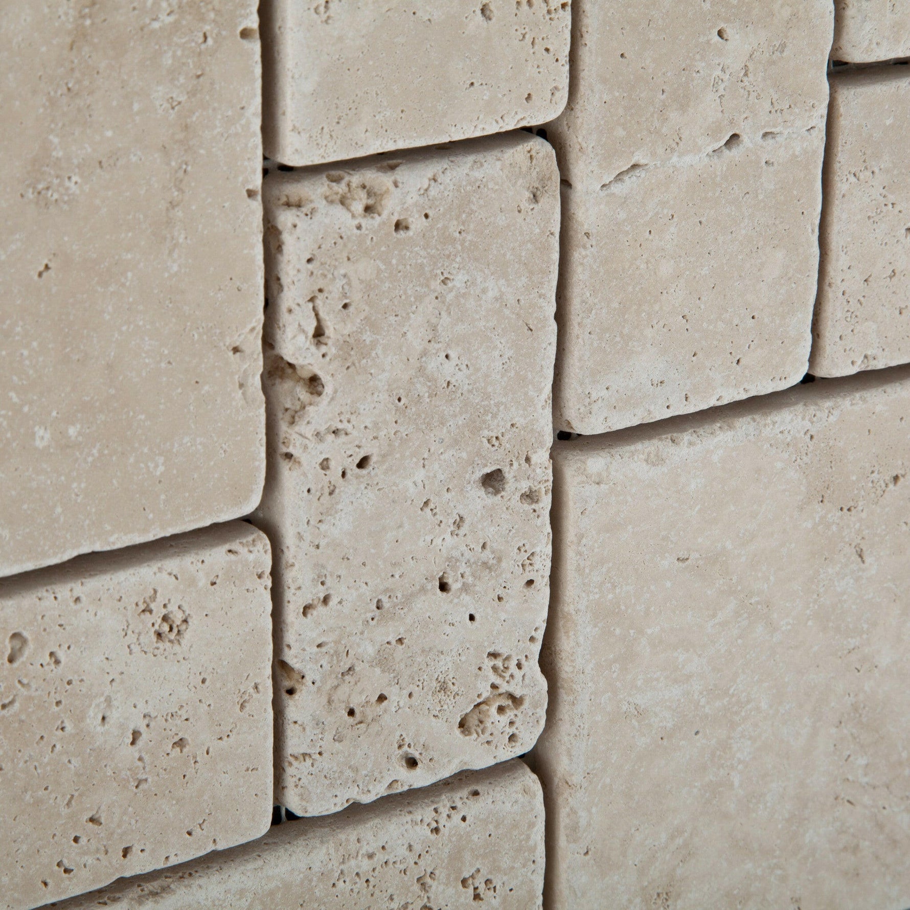 Ivory Travertine 3-Pieced Mini-Pattern Tumbled Mosaic Tile-Travertine Mosaic-American Tile Depot