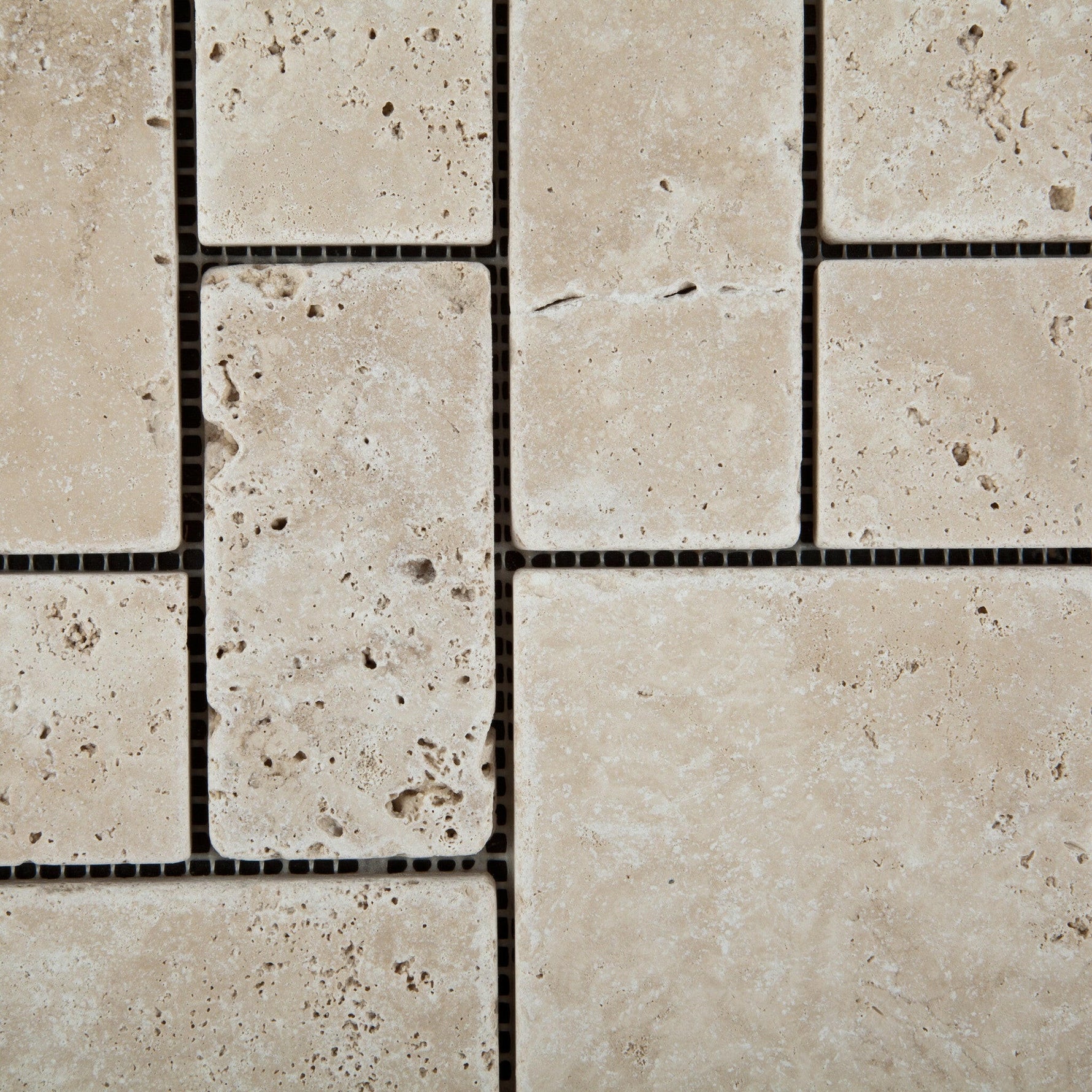 Ivory Travertine 3-Pieced Mini-Pattern Tumbled Mosaic Tile-Travertine Mosaic-American Tile Depot