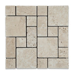 Ivory Travertine 3-Pieced Mini-Pattern Tumbled Mosaic Tile-Travertine Mosaic-American Tile Depot