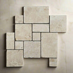 Ivory Travertine 4-Pieced OPUS Mini-Pattern Tumbled Mosaic Tile-Travertine Mosaic-American Tile Depot