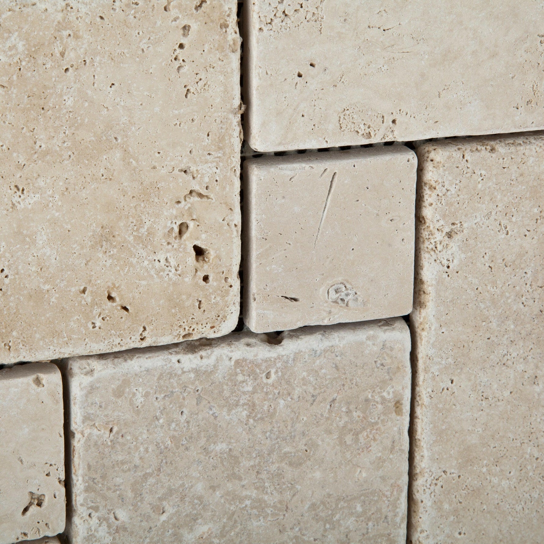 Ivory Travertine 4-Pieced OPUS Mini-Pattern Tumbled Mosaic Tile-Travertine Mosaic-American Tile Depot