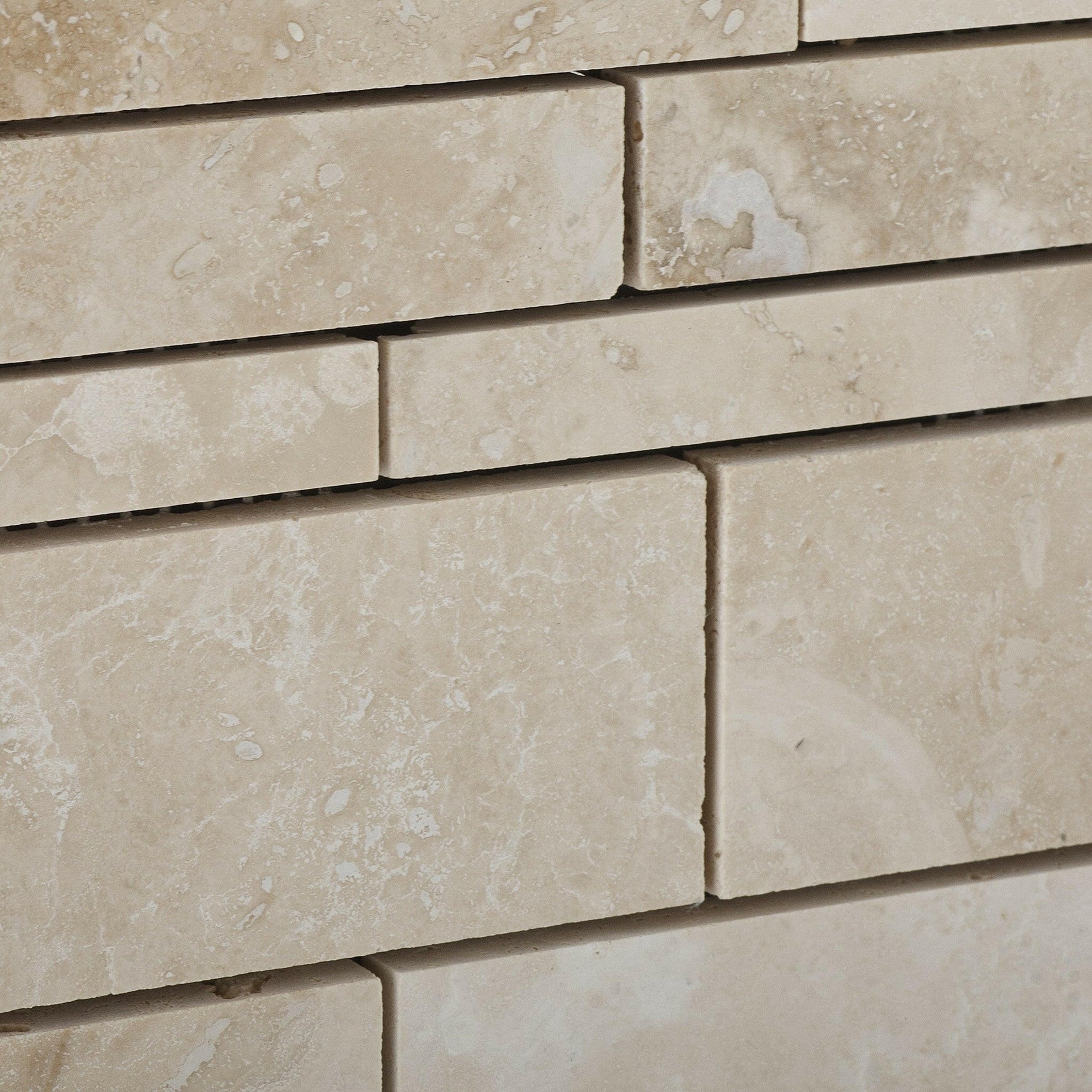 Ivory Travertine Honed Random Strip Mosaic Tile-Travertine Mosaic-American Tile Depot