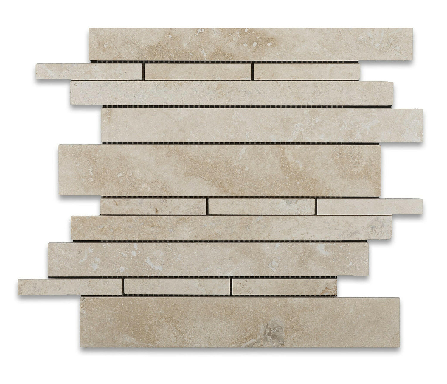 Ivory Travertine Honed Random Strip Mosaic Tile-Travertine Mosaic-American Tile Depot