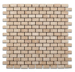 Ivory Travertine Mini Brick Tumbled Mosaic Tile-Travertine Mosaic-American Tile Depot