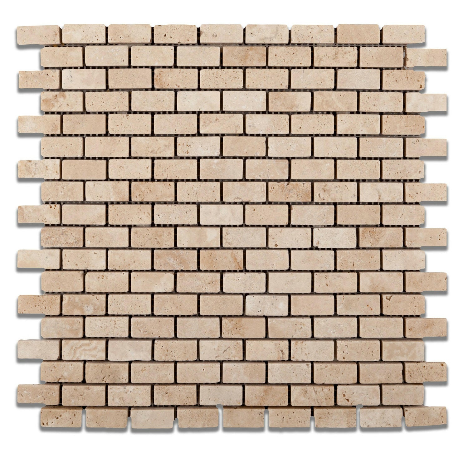 Ivory Travertine Mini Brick Tumbled Mosaic Tile-Travertine Mosaic-American Tile Depot