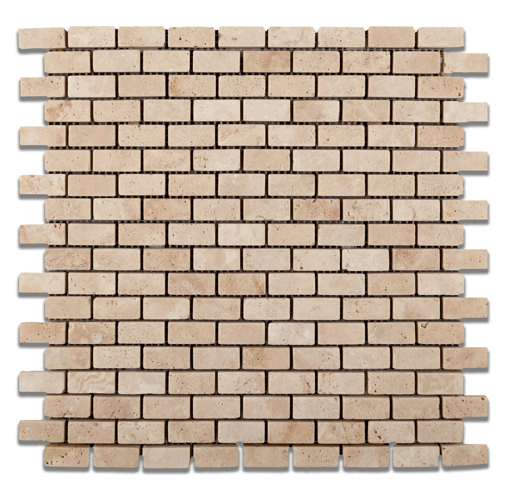 Ivory Travertine Mini Brick Tumbled Mosaic Tile-Travertine Mosaic-American Tile Depot