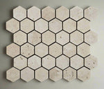 Ivory Travertine Tumbled 2'' Hexagon Mosaic Tile-Travertine Mosaic-American Tile Depot