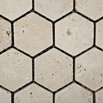 Ivory Travertine Tumbled 2'' Hexagon Mosaic Tile-Travertine Mosaic-American Tile Depot