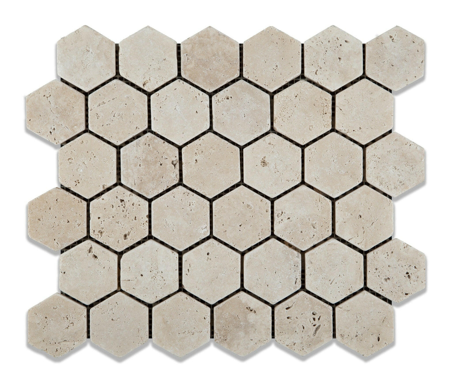 Ivory Travertine Tumbled 2'' Hexagon Mosaic Tile-Travertine Mosaic-American Tile Depot