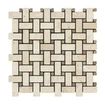 Ivory Travertine Tumbled Basketweave Mosaic Tile w/ Noce Dots-Travertine Mosaic-American Tile Depot