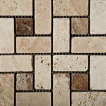 Ivory Travertine Tumbled (Large) Pinwheel Mosaic Tile w/ Noce Dots-Travertine Mosaic-American Tile Depot