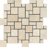 Ivory Travertine Tumbled Mini Versailles Mosaic Tile-Travertine Mosaic-American Tile Depot